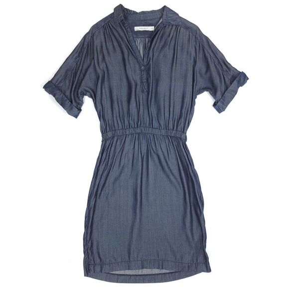 ZARA Lyocell Chambray Short Sleeve Tunic Shirt Dress in Denim Blue Womens Medium - Picture 1 of 10